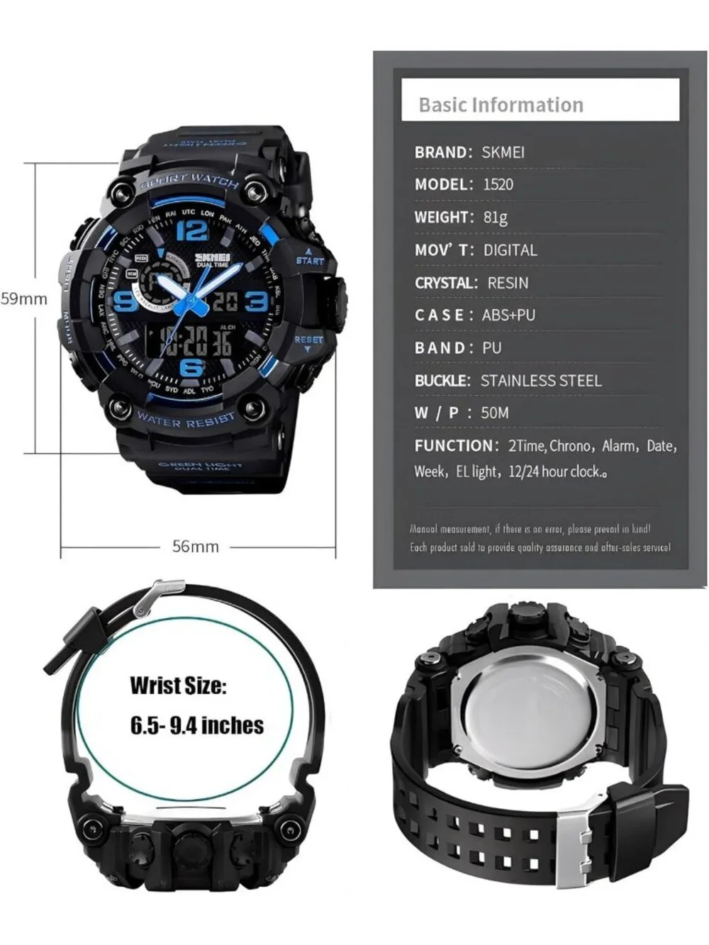 Men Black Blue Analog Quartz S-Shock Waterproof Outdoor Sports LED Digital Watch
